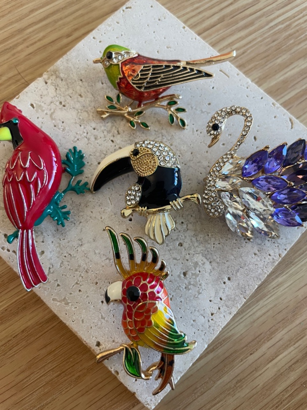 Bird Brooch Bundle Parrot Swan Toucan Cottagecore Nature Whimsical Jewelry Set - Picture 2 of 6